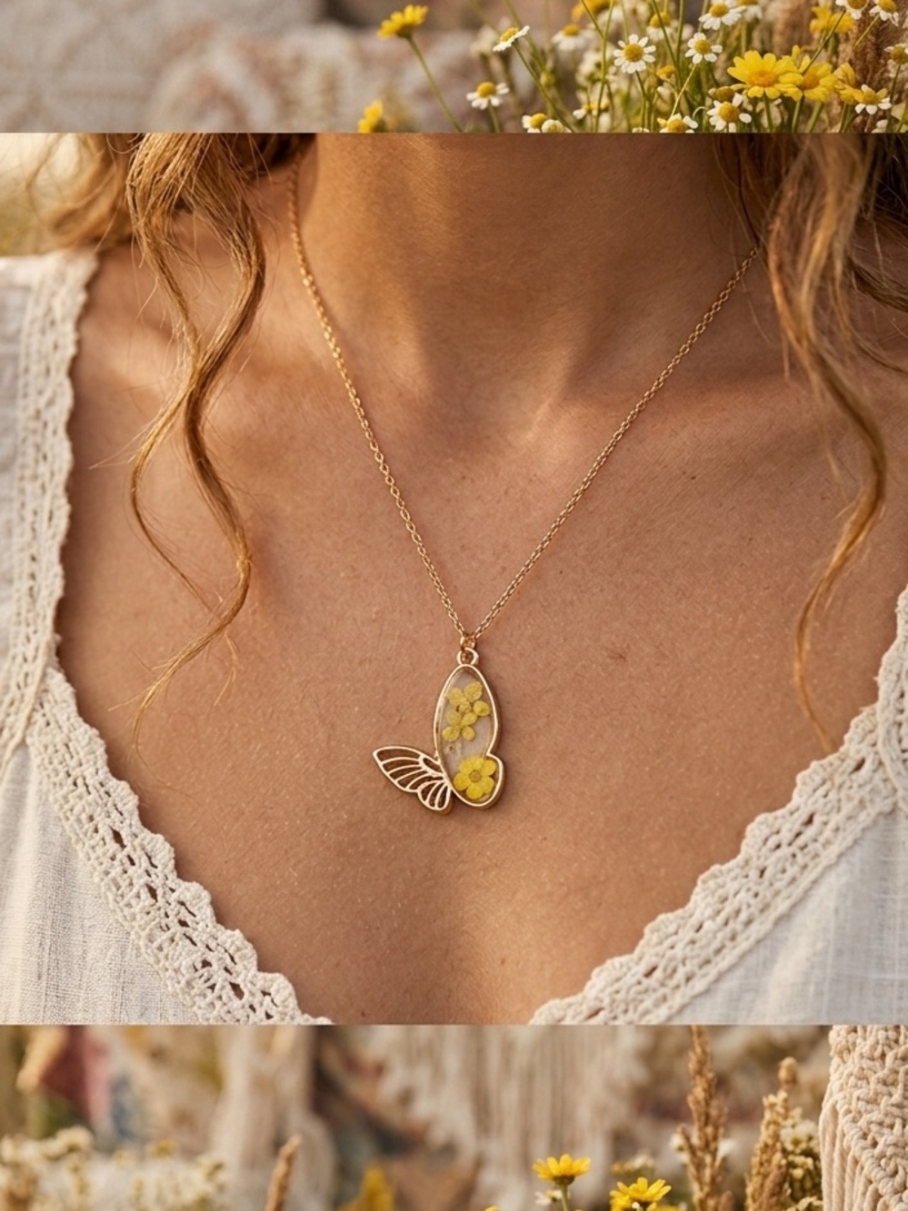 Gold and Yellow Butterfly Pendant Necklace - Women Jewelry